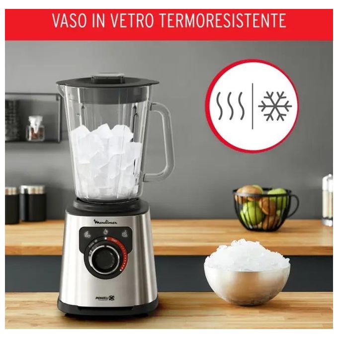 Moulinex LM871D – Frullatore a caraffa 1.5 L, 1200 W, 3 velocita' + funzione Pulse, Tecnologia Powelix, Caraffa in vetro resistente, Acciaio Inox