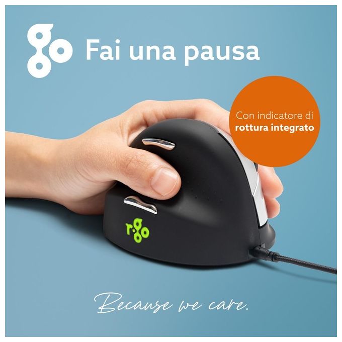 R-Go Tools R-Go HE Mouse ErgonomicoMedio (165-195mm) Mancino Cablato