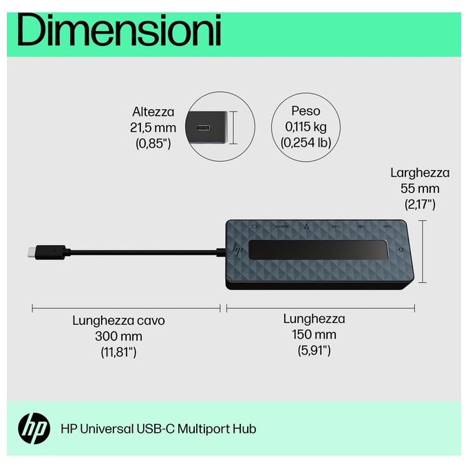 HP 50H55AA Hub di Interfaccia USB 3.2 Gen 2 Type-C Nero