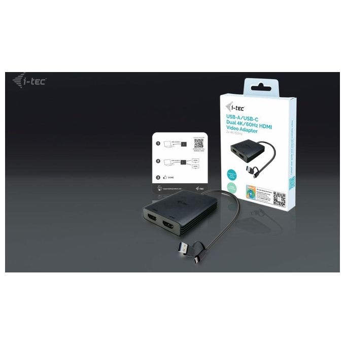 I-Tec USB-A-USB-C Dual 4K-60 Hz HDMI Video Adapter