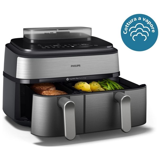 [ComeNuovo] Philips Airfryer Serie 5000 Friggitrice ad aria con doppio cestello 9.0 Litri e cottura a vapore
