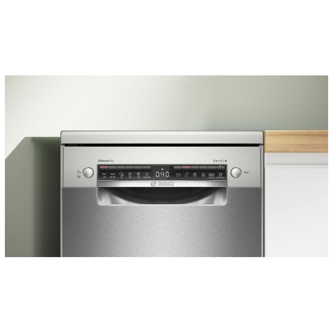Bosch SPS4EMI24E Serie 4 - Lavastoviglie slim a libera installazione 10 coperti, Classe C, Home Connect, EfficientDry, AquaStop, (84,5x45x60 cm), Inox