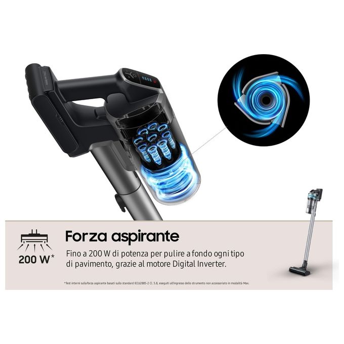 Samsung VS20T7531T1-ET Jet 75 Turbo Scopa Elettrica Senza Filo Senza Sacco Potenza 200W Autonomia 60 Minuti Silver