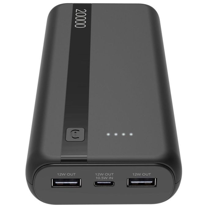 Cellular Line Power Bank 20000 mAh Input USB-C 10.5W Output 2xUSB 12W Li-ion LED luminosi indicano carica residua Nero