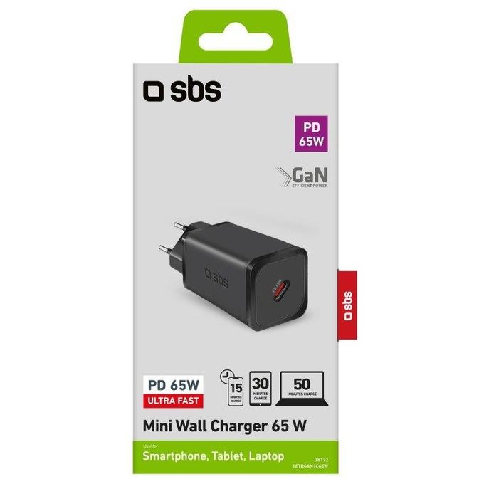 Sbs Mini Wall Charger 65W Caricabatterie 1xUSB-C GaN Power Delivery