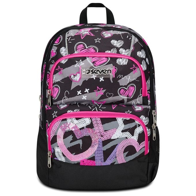 Seven Zaino Scuola Adavanced Pockets Nero Fucsia Draft Heart