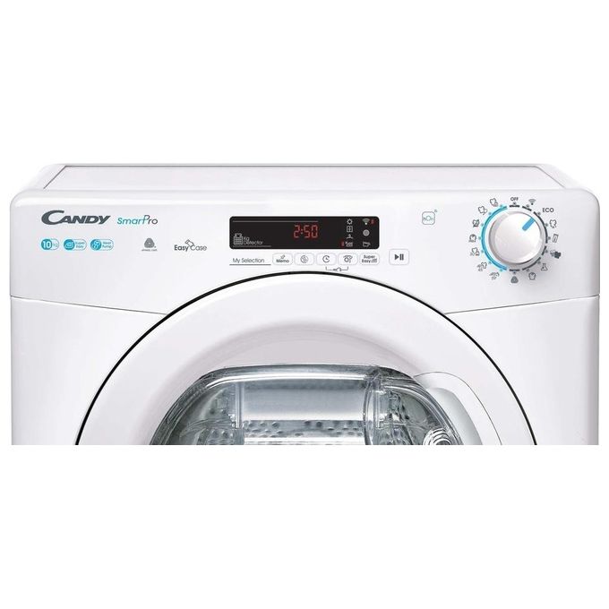 Candy Smart Pro CSOE H10A2DE-S – Asciugatrice a Pompa di Calore 10 kg, Classe A++, Cicli Rapidi e Controllo Remoto Wi-Fi, Funzione Easy Iron, (H85×L59,6×P60,7 cm), Bianco