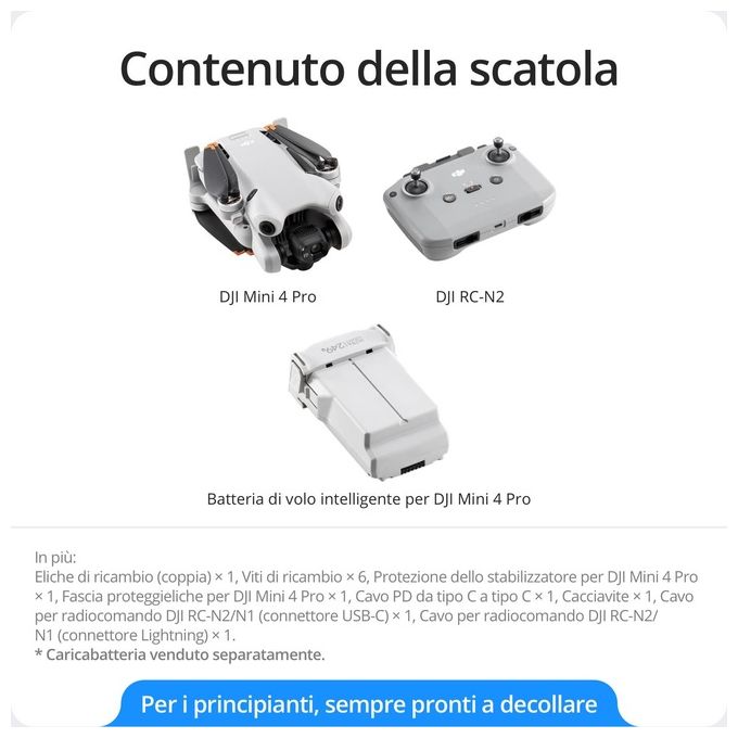 DJI Mini 4 Pro con DJI RC-N2 Mini Drone Pieghevole per Adulti con Fotocamera HDR in 4K