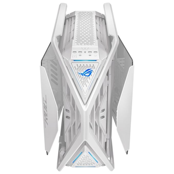 ASUS ROG Hyperion GR701 PC Case, supporta 2 Radiatori da 420 mm, 4 Ventole PWM da 140 mm, Pannelli Laterali Pieghevoli, supporto VGA integrato e Hub ARGB, Pannello Frontale 2 x USB Type-C, Bianco