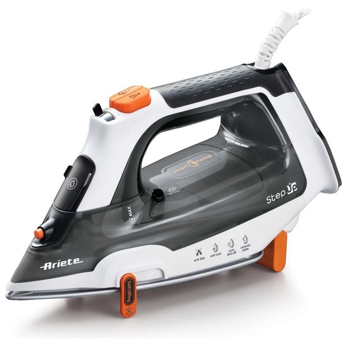 Ariete 6190 Step Up Ferro da stiro a vapore Smart Temp 2400W Piastra Ceramica 57 fori Vapore 30g-min colore Grigio Nero
