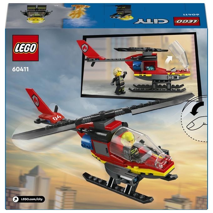 LEGO City 60411 Elicottero dei Pompieri, Veicolo Giocattolo con 2 Elementi Lancia-Acqua e Minifigure, Giochi per Bambini 5+