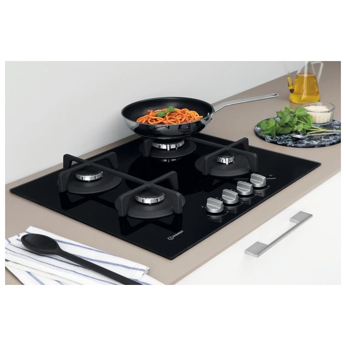 Indesit ING 61T-BK Piano Cottura a Gas 4 Zone Griglie	in Ghisa 59 cm Nero