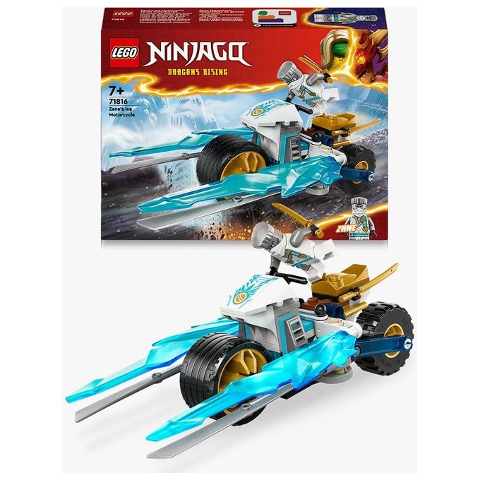 LEGO NINJAGO Moto di Ghiaccio di Zane Veicolo Giocattolo con Lame Mobili Gioco d'Azione per Bambini e Bambine 7 Anni con 1 Minifigure Ninja di Eroe Piccola Idea Regalo di Compleanno 71816