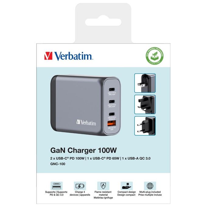 Verbatim GNC-100 Caricatore Universale Nero-Grigio AC Ricarica Rapida Interno