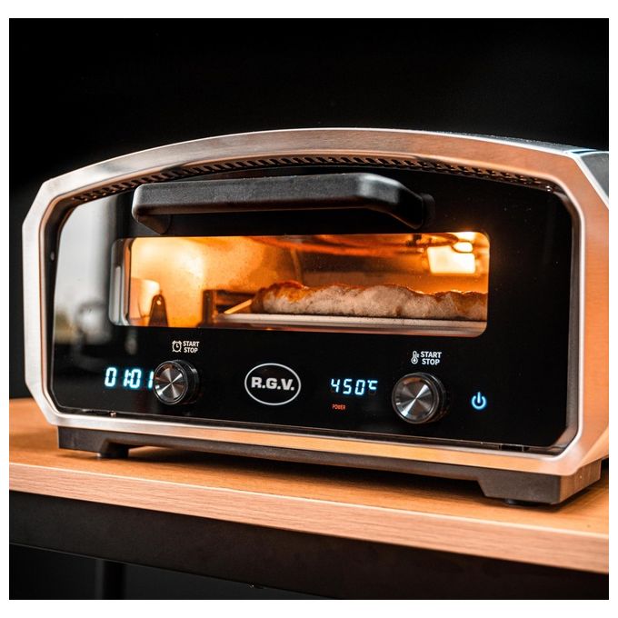 RGV Vulcano Forno Elettrico per Pizza Piatto Girevole Apertura a Slitta Temperatura 450°C Pizza Pronta in 2 Minuti