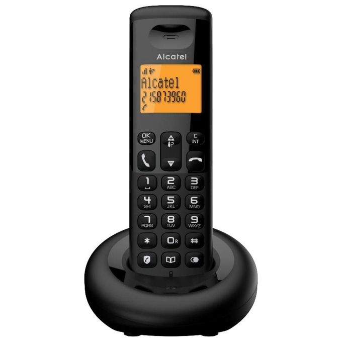Alcatel E160 Nero Telefono Cordless DECT con Blocco Chiamate Indesiderate Ampio Display Retroilluminato Arancione di Facile Lettura Suonerie Classiche e Polifoniche