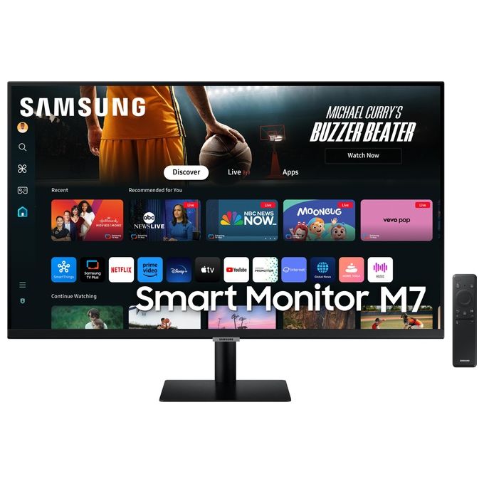Samsung Smart Monitor M7 S32DM700 Nero 32''  VA, UHD 4K (3840 x 2160), 60Hz, 4ms, Inclinabile, 2 HDMI (2.0), USB-C (65W), 3 USB-A, Smart TV, Gaming Hub