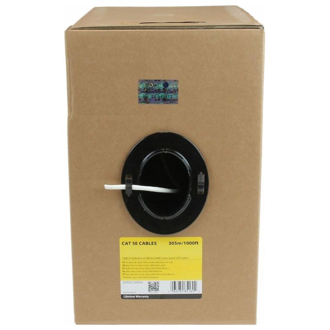 StarTech Rotolo in serie di cavi riser UTP solidi CMR Cat5e, 304,8 m, colore bianco