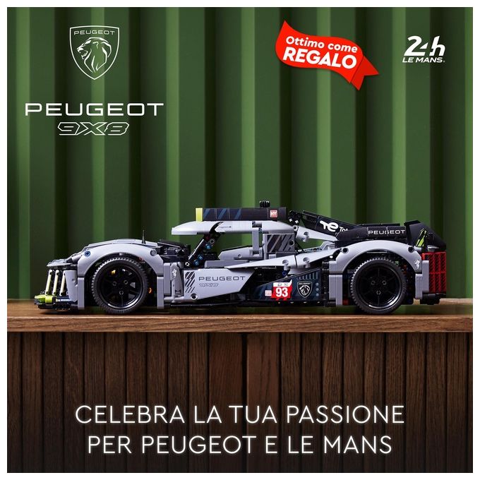 LEGO Technic 42156 PEUGEOT 9X8 24H Le Mans Hybrid Hypercar, Modellino di Auto da Corsa per Adulti Scala 1:10, Set da Collezione