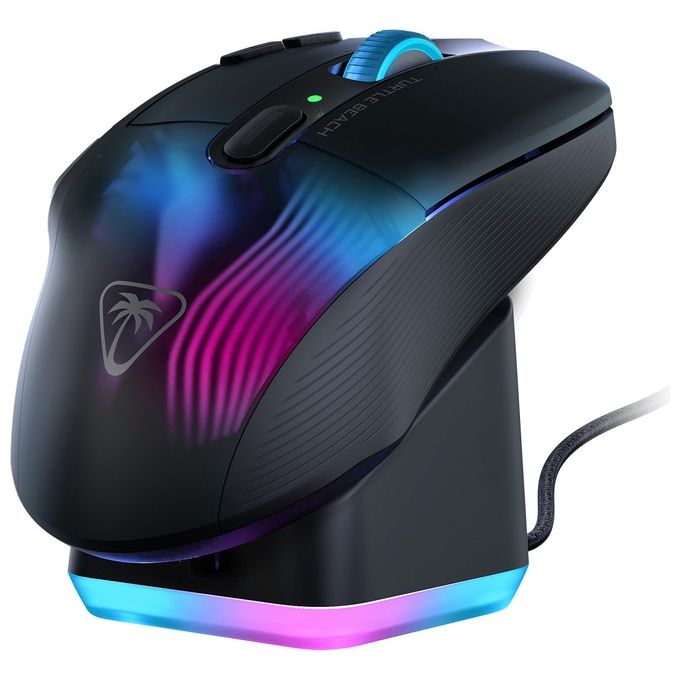 Turtle Beach Kone XP Air - Mouse da gioco wireless RGB ergonomico personalizzabile sensore ottico a 19K DPI 100 ore di batteria e base di ricarica - Nero