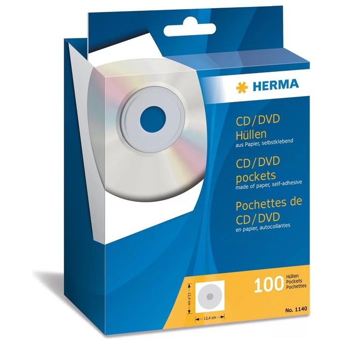 Herma CD-DVD Custodia 124x124mm Bianca 100 Pezzi Autoadesivo