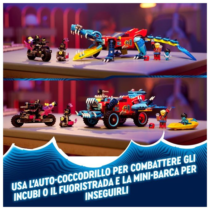 LEGO DREAMZzz 71458 Auto-Coccodrillo, Giocattolo 2in1 da Monster Truck a Macchina-Animale con Jayden e il Cacciatore Notturno