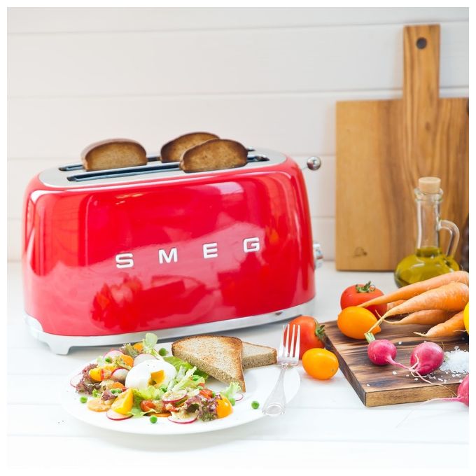 Smeg TSF02RDEU Estetica 50's Style Tostapane 4 Fette 6 Livelli di Doratura Rosso