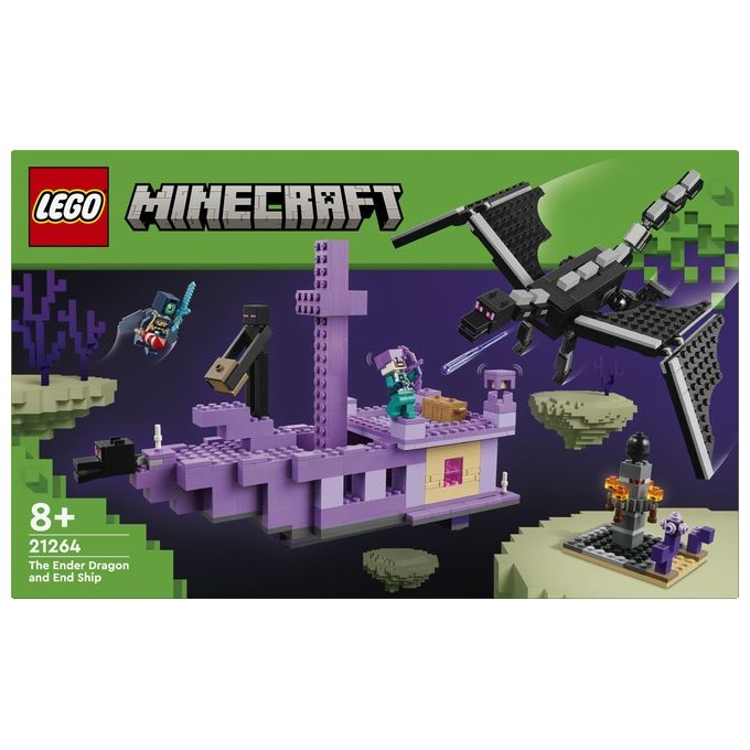 LEGO Minecraft L'Enderdrago e la Nave dell'End Giocattolo del Bioma con Drago Personaggi Mob e Accessori Giochi d'Avventura per Bambini e Bambine da 8 Anni Idea Regalo Fan del Videogioco 21264