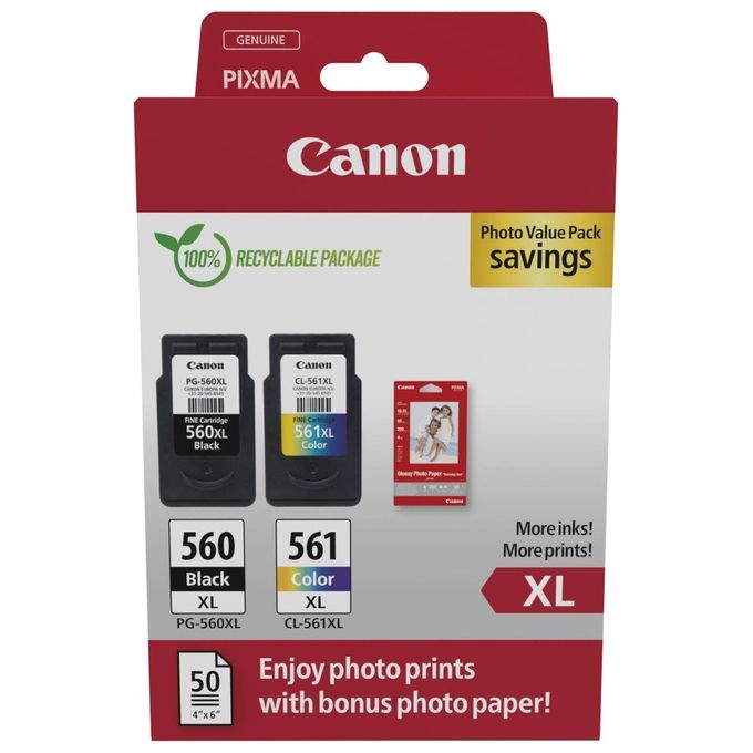 Canon 3712C008 Cartuccia d'Inchiostro 2 Pezzi Originale Resa Elevata XL Nero-Ciano-Magenta-Giallo