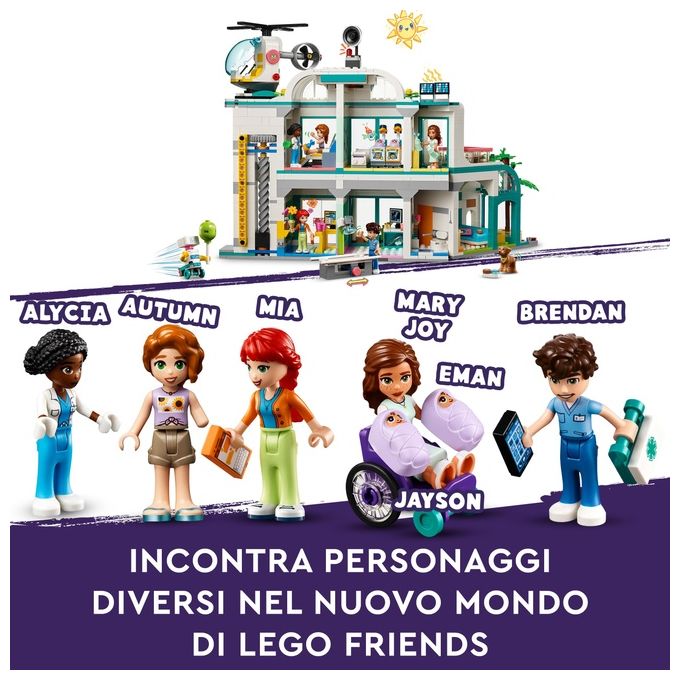 LEGO Friends 42621 Ospedale di Heartlake City, Giochi Educativi per Bambini di 7+ con Elicottero Giocattolo e 5 Mini Bamboline