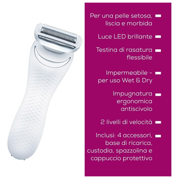 Beurer HL 36 Rasoio WeteDry Utilizzabile Anche Sotto la Doccia con Luce LED e Accessori Peeling