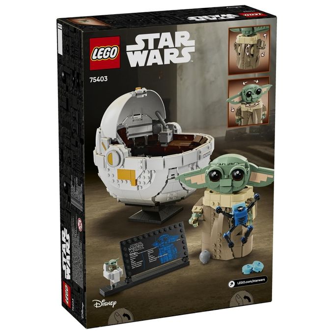 LEGO 75403 Star Wars Grogu con Carrozzina Hover 1048 pezzi con minifigure e accessori colore Nero