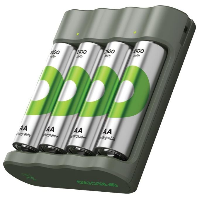 GP Batteries ReCyko B441 4-Port Modello USB Caricabatterie con 4xAA NiMh 2100mAh