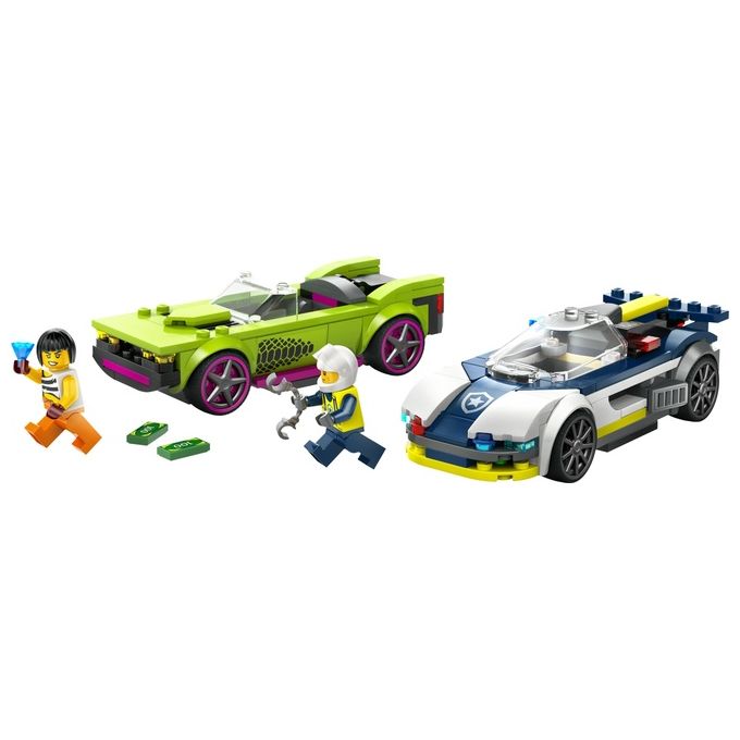 LEGO City 60415 Inseguimento della Macchina da Corsa, 2 Modellini di Auto della Polizia, Giocattolo per Bambini di 6+ Anni