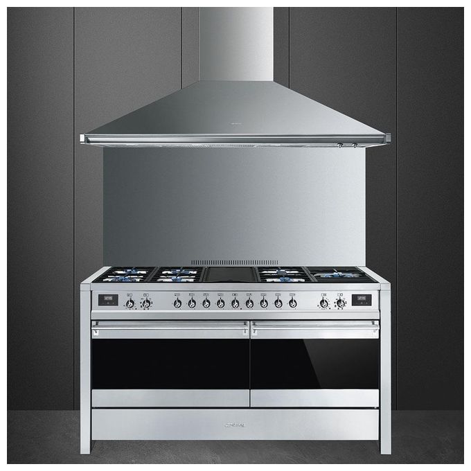 Smeg A5-81 Estetica Classica Cucina a Gas con 2 Forni Elettrici 7 Fuochi e Bbq Classe energetica A 150x60 cm Acciaio Inox