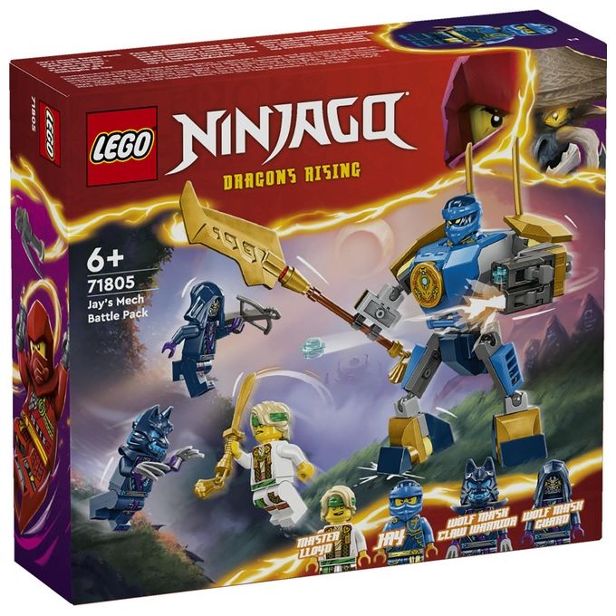 LEGO NINJAGO 71805 Pack Mech da Battaglia di Jay, Giochi per Bambini 6+, Action Figure Giocattolo da Costruire e 4 Minifigure