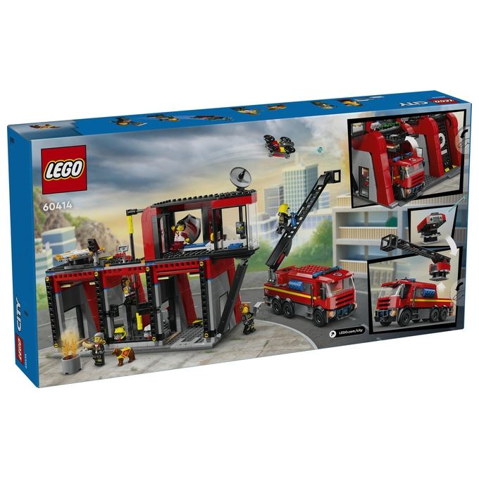 LEGO City 60414 Caserma dei Pompieri e Autopompa con Camion Giocattolo, 6 Minifigure, Cane e Accessori, Gioco per Bambini 6+
