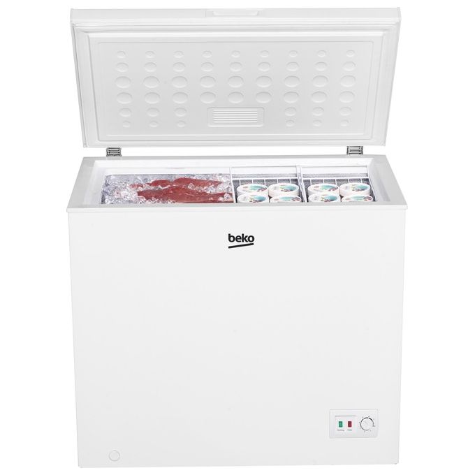 BEKO CF200EWN Congelatore a pozzetto 198 L 85 cm Classe E 40 dB sistema FreezerGuard per funzionamento anche in ambienti freddi (fino a -15 °C) tecnologia MinFrost per meno brina autonomia 22 ore capacita' di congelamento 10 kg-24h colore bianco