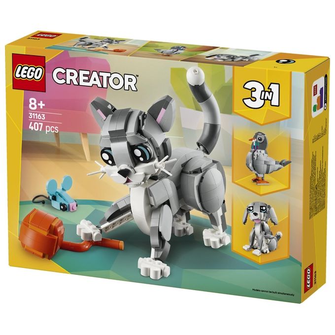 LEGO Creator 3 in 1 Gatto Giocoso Giocattolo - Si Trasforma in Piccione o in Cane - Animali da Costruire per Bambine Bambini Ragazze e Ragazzi da 8 Anni - Idea Regalo di Compleanno Creativa - 31163