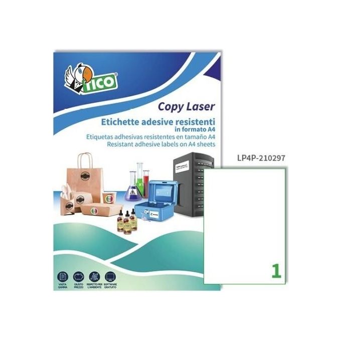 Tico LP4P-210297 Etichetta in Poliestere 210x297 Bianco 70 Fogli di Etichette in Formato A4