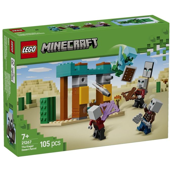 LEGO Minecraft Pattuglia nel Deserto della Bestia Gioco di Ruolo per Bambini e Bambine da 7 Anni in su con 4 Personaggi del Videogioco Funzione Spara Missili Armi Giocattolo e Tesoro 21267