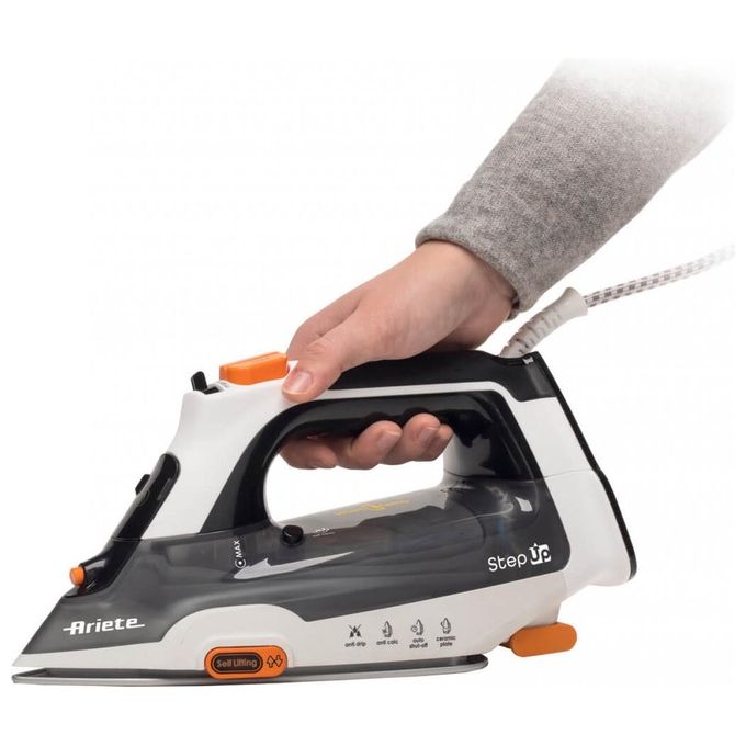 Ariete 6190 Step Up Ferro da stiro a vapore Smart Temp 2400W Piastra Ceramica 57 fori Vapore 30g-min colore Grigio Nero