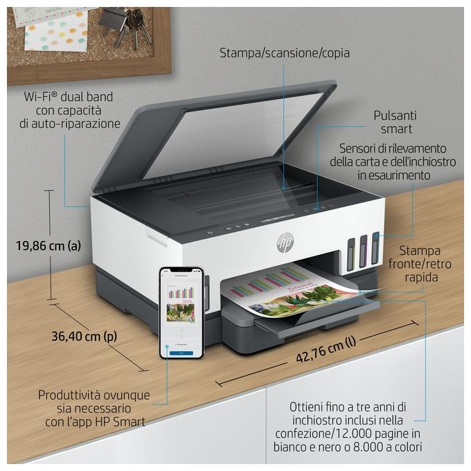 HP Smart Tank Plus 7005 AiO (28B54A) Stampante Multifunzione A4 con serbatoio di inchiostro ad alto volume di stampa stampa fronte-retro automatica scansione copia Wi-Fi HP Smart Bianco