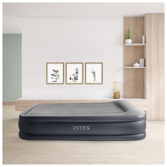 Intex 64136ND Materasso Dura-Beam Pillow Rest Deluxe Matrimoniale Bicolore con Pompa Elettrica Incorporata 152x203x42 cm