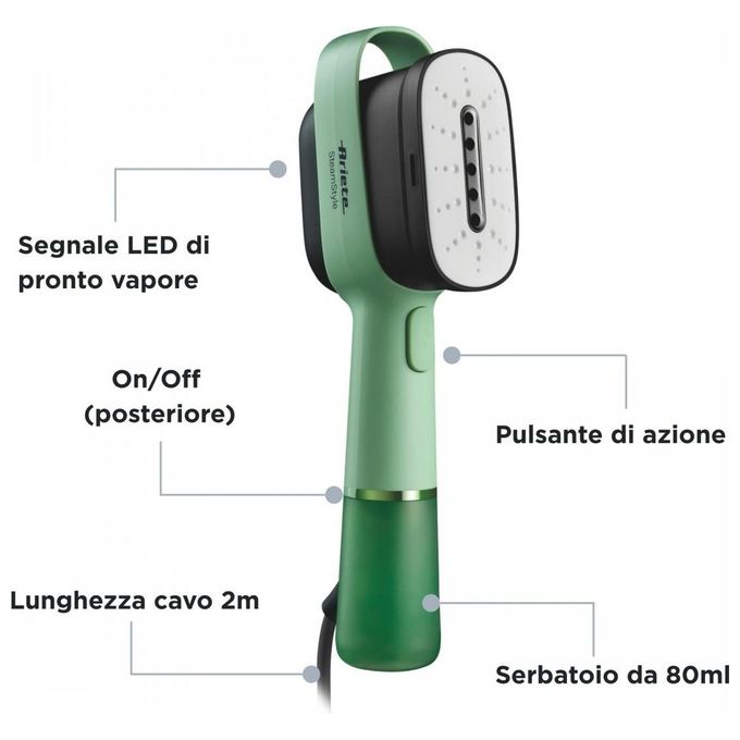 Ariete 4301 Stiratore Verticale 1200w 20g min Serbatoio 80ml Verde Menta