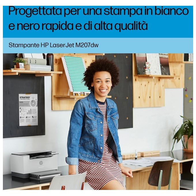 HP LaserJet M207dw 8J9K9F Stampante a Singola Funzione A4 Stampa Fronte e Retro Automatica in Bianco e Nero USB Wi-Fi Ethernet HP Smart Pannello di Controllo con Pulsanti LED Grigia