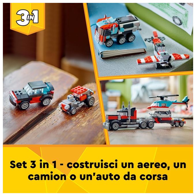 LEGO Creator 31146 3in1 Autocarro con Elicottero, Giochi per Bambini 7+ Anni Ricostruibile in Aereo e Cisterna o Auto e SUV