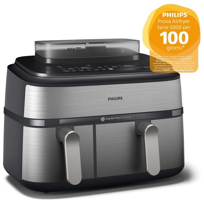 [ComeNuovo] Philips Airfryer Serie 5000 Friggitrice ad aria con doppio cestello 9.0 Litri e cottura a vapore