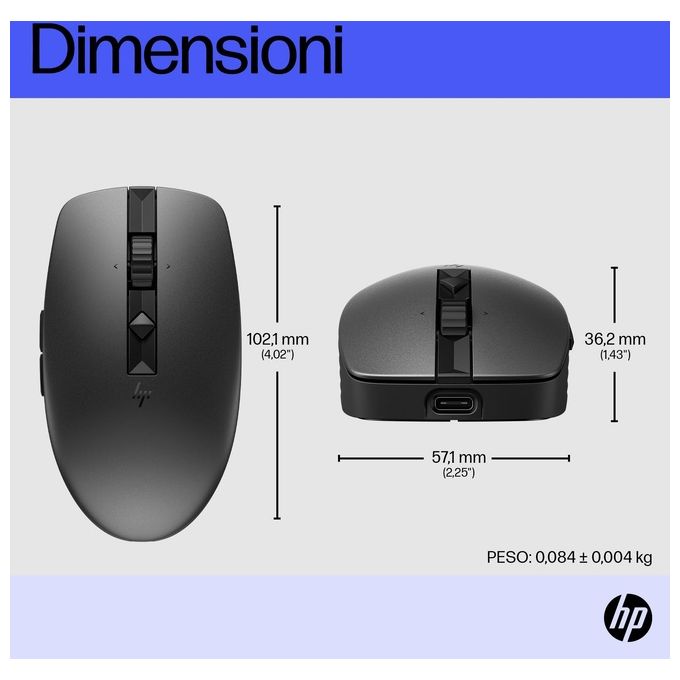 HP 715 Mouse Multidispositivo Ricaricabile 7 Pulsanti Wireless USB Nero