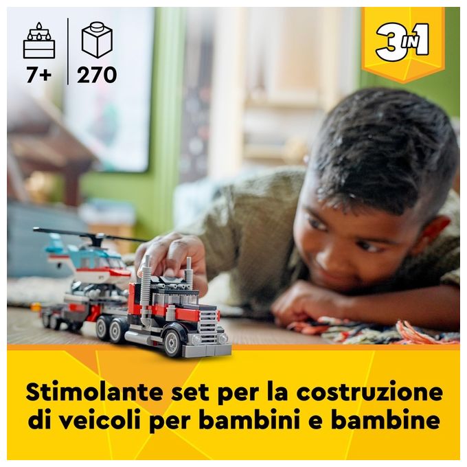 LEGO Creator 31146 3in1 Autocarro con Elicottero, Giochi per Bambini 7+ Anni Ricostruibile in Aereo e Cisterna o Auto e SUV